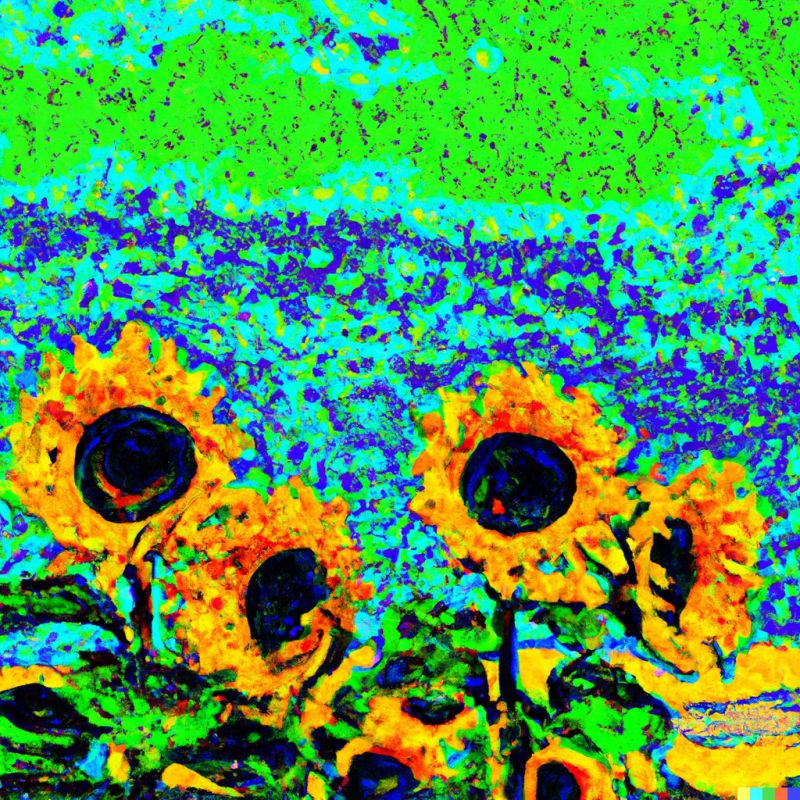 A post-modernistic recreation of Van Gogh's Sunflowers created by DALL-E 2 used by a Political Science B.A. Graduate.